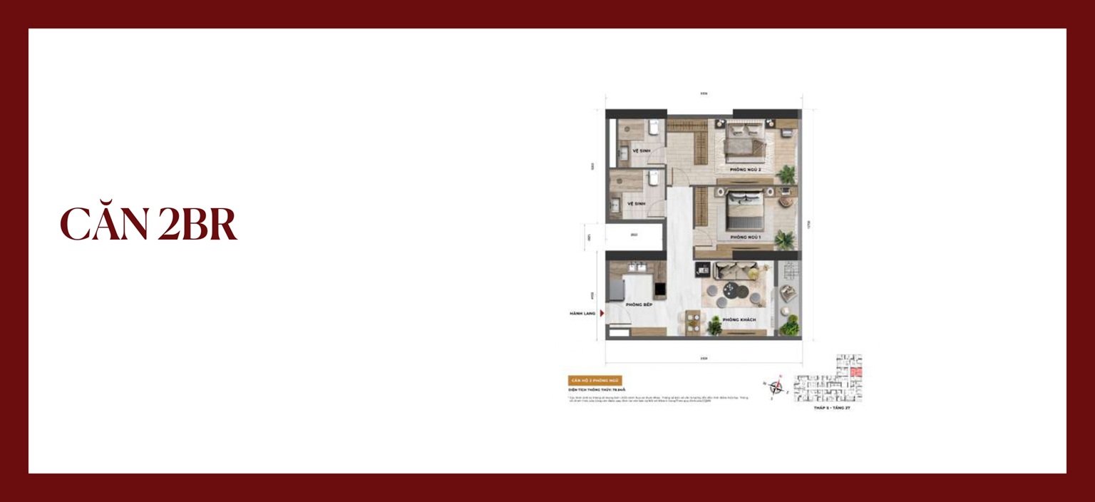 Layout căn hộ 2 phòng ngủ dự án chung cư dự án