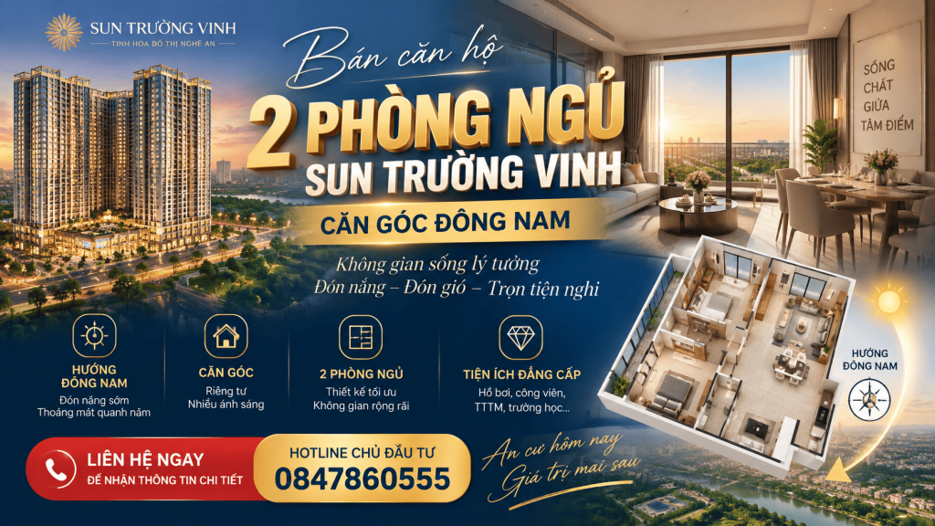 Bán căn hộ 2 phòng ngủ hướng Đông Nam Sun Trường Vinh