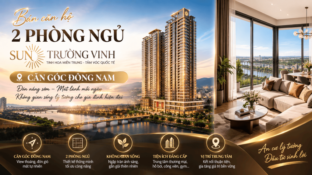 Bán căn hộ 2 phòng ngủ hướng Đông Nam chung cư Sun Trường Vinh