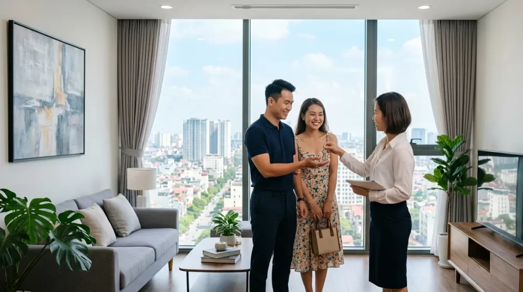 Ảnh minh họa vợ chồng trẻ nhận chìa khóa thuê căn hộ Sun Trường Vinh