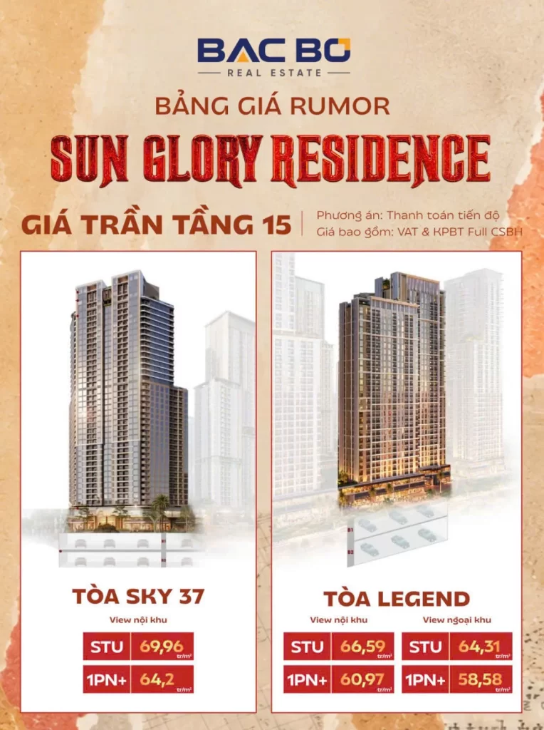 Bảng giá Rumor Sun Trường Vinh: giá trần tầng 15 tòa Sky 37 và Legend