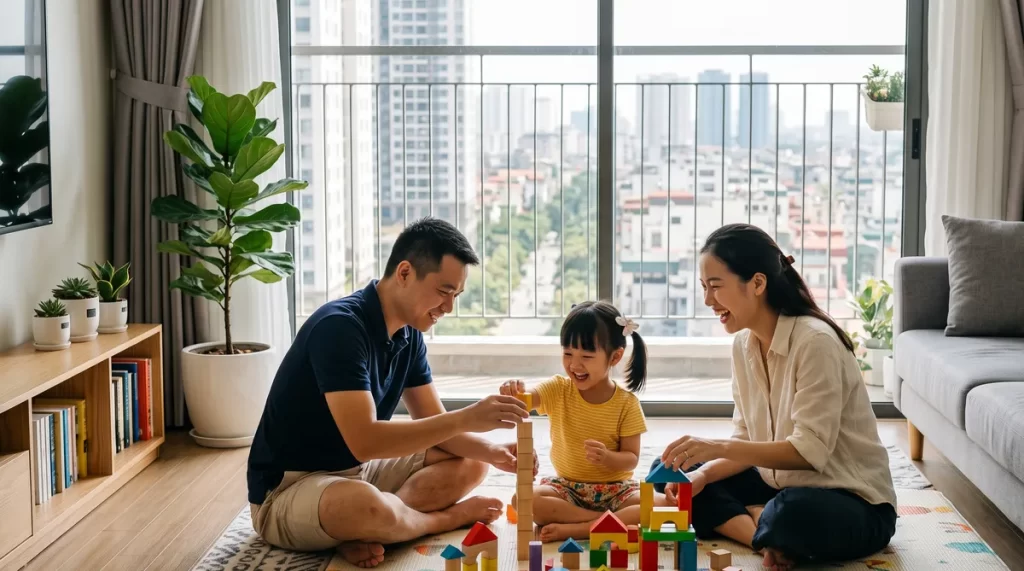 Ảnh minh họa gia đình trẻ vui chơi trong căn hộ cho gia đình trẻ tại Vinh