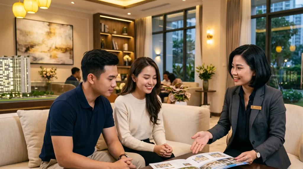 Ảnh minh họa tư vấn chính sách bán hàng Sun Trường Vinh tại nhà mẫu