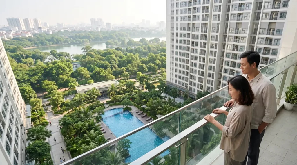 Ảnh minh họa vợ chồng chọn view nội khu hay ngoại khu chung cư Sun Vinh