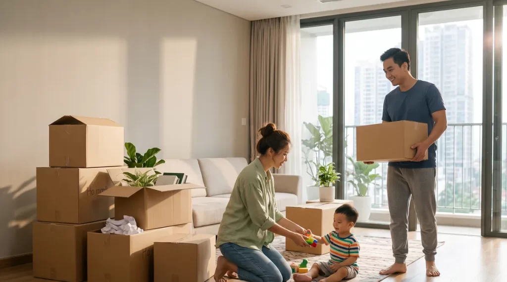 Ảnh minh họa gia đình trẻ chuyển nhà về căn hộ Sun Trường Vinh