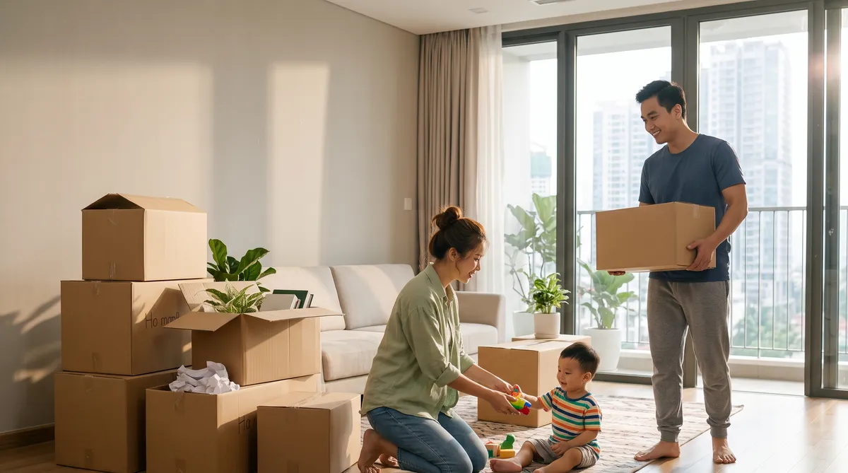 Ảnh minh họa gia đình trẻ chuyển nhà về căn hộ Sun Trường Vinh