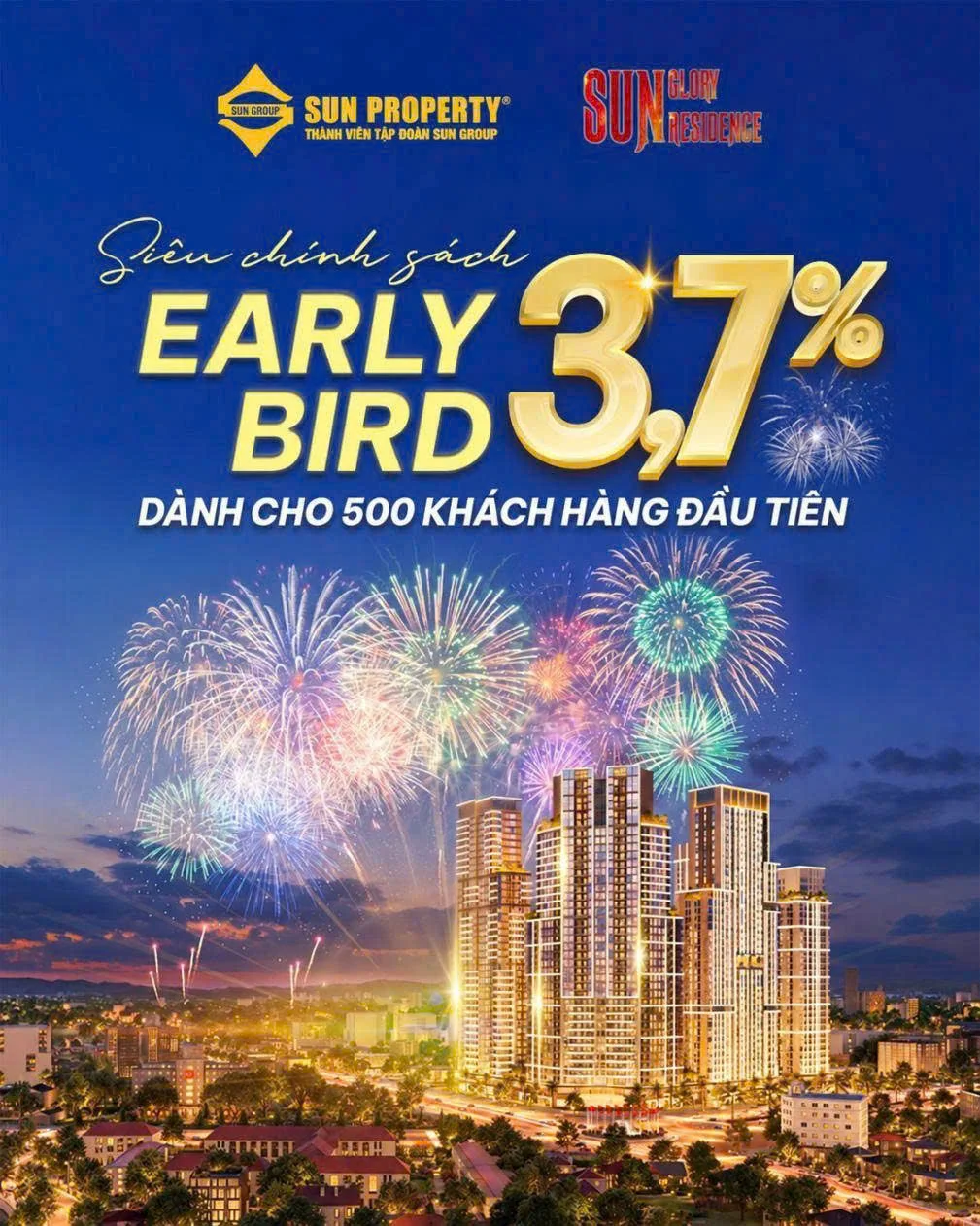 Chính sách Early Bird 3,7% Sun Glory Residence áp dụng cho phương thức thanh toán Sun Trường Vinh