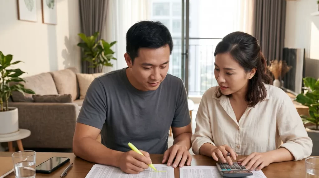Ảnh minh họa vợ chồng so sánh giá chính thức Sun Trường Vinh với giá Rumor