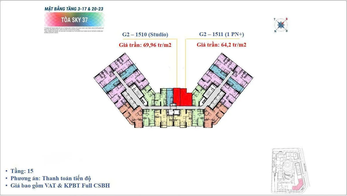 Mặt bằng tầng 15 tòa Sky 37 giải thích giá dự án cao hơn