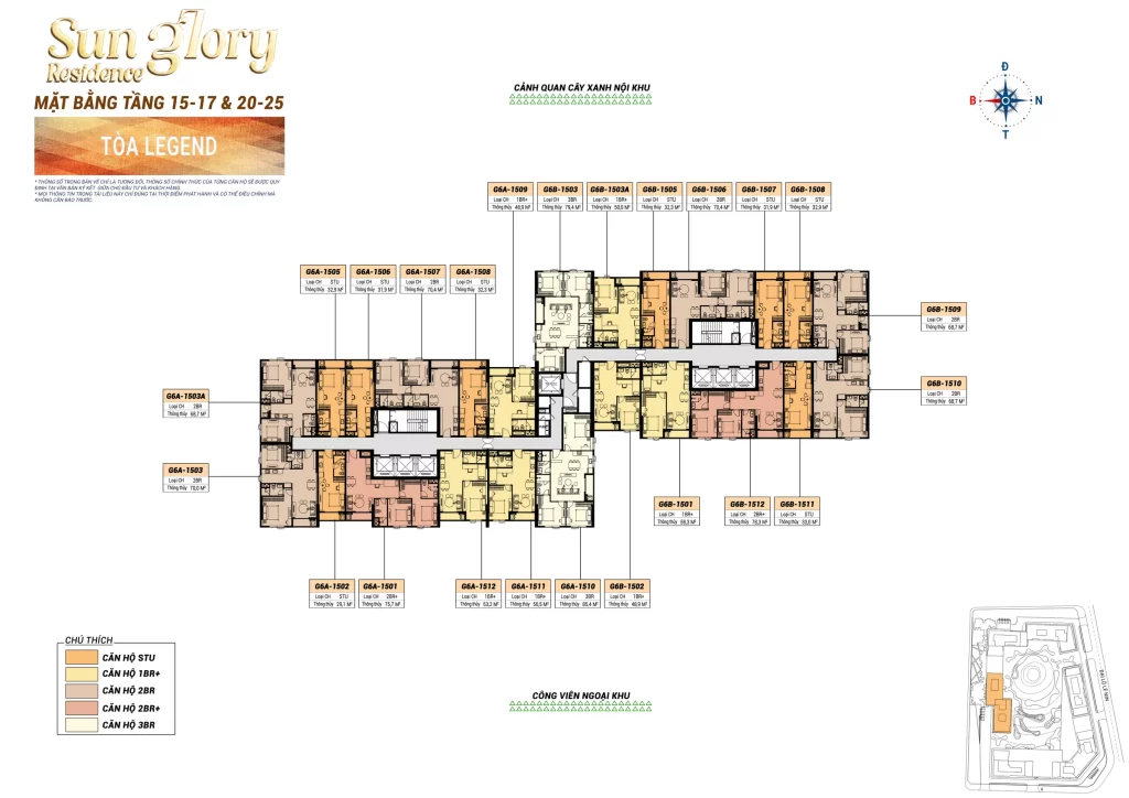 Mặt bằng tầng 15–17 và 20–25 tòa Legend Sun Trường Vinh, cập nhật 19/10/2026