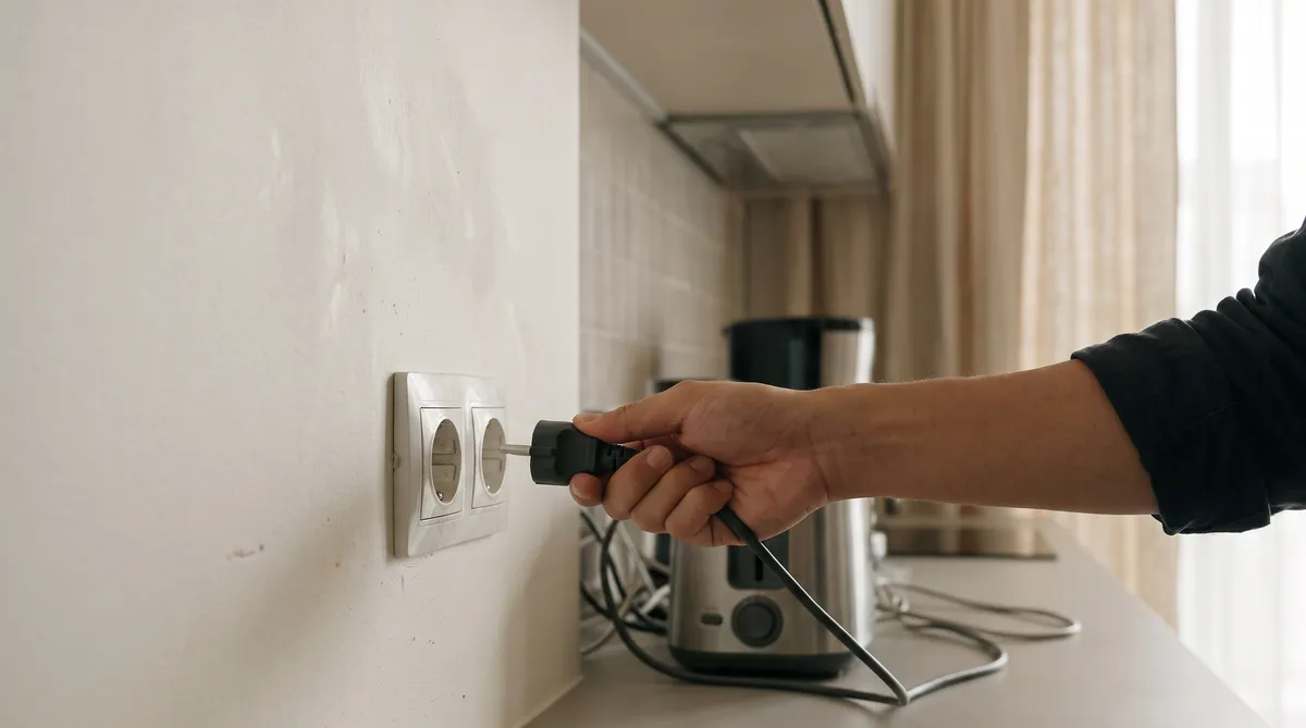 Ảnh minh họa rút phích cắm thiết bị điện trước khi đi vắng khỏi căn hộ