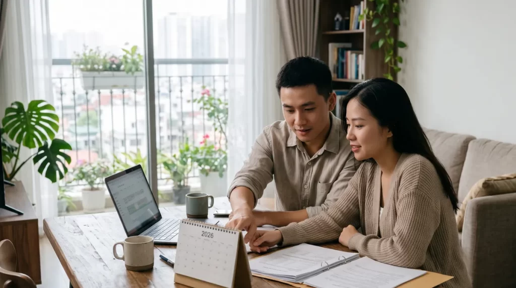 Ảnh minh họa vợ chồng lên lịch các mốc đóng tiền Sun Trường Vinh sau khi có giá chính thức