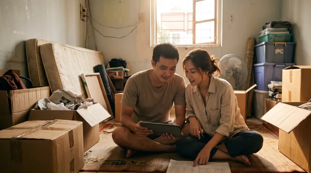 Ảnh minh họa vợ chồng trẻ cân nhắc thuê nhà hay mua căn hộ Sun Trường Vinh