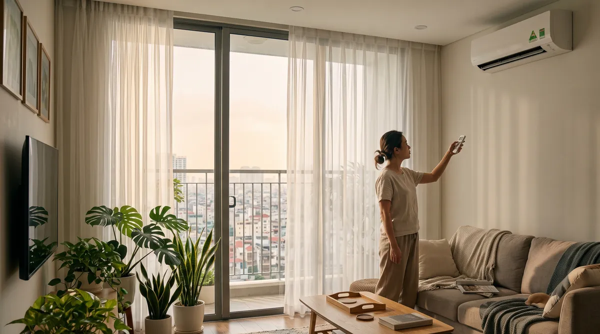 Ảnh minh họa tiết kiệm điện với thiết bị thông minh trong căn hộ chung cư Vinh